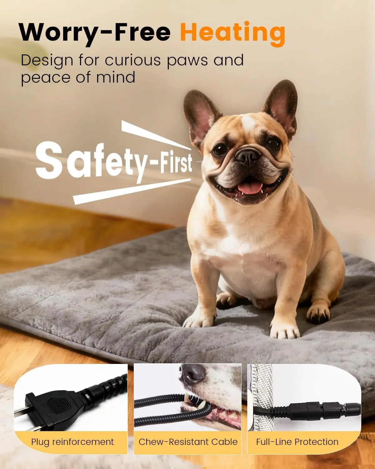 Adjustable Temperature Pet Heating Mat with Timer, Waterproof Heated Bed for Large Dogs and Cats Indoor