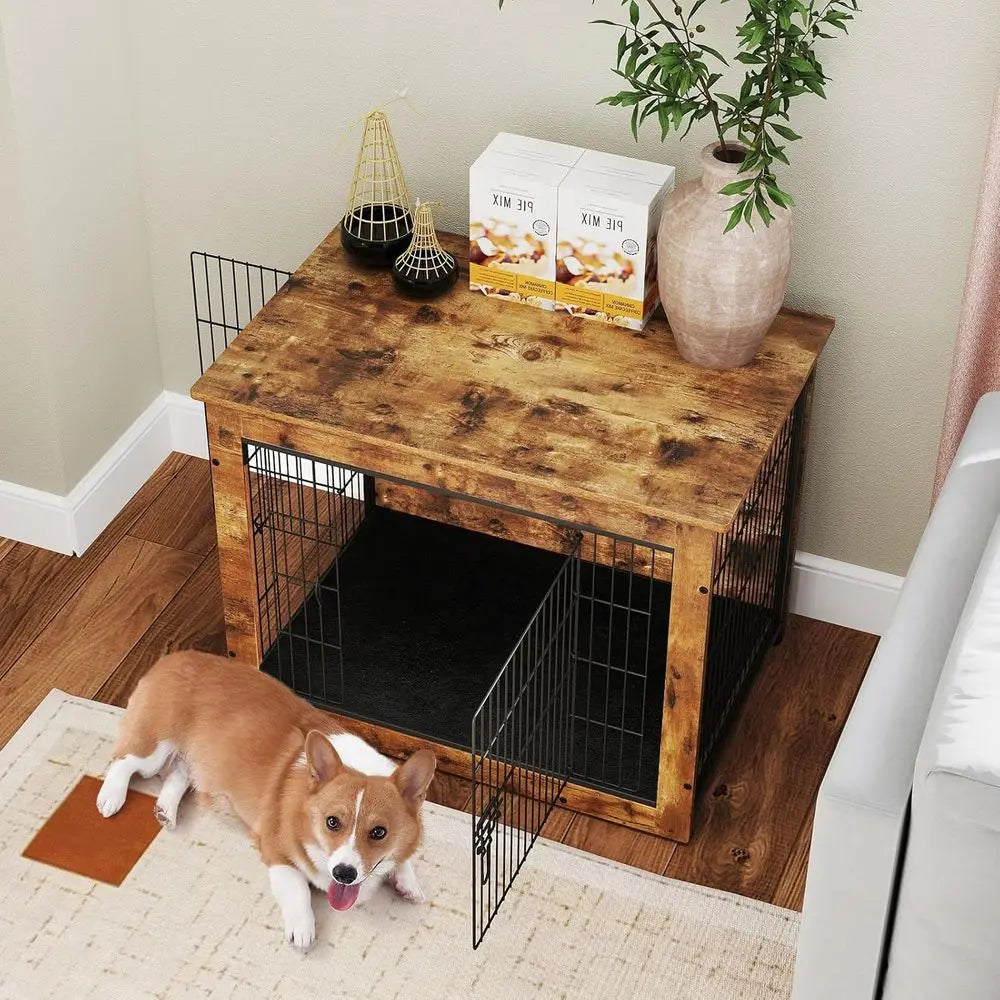 Pet Side Table with Dog Crate, 33 Indoor House for Small/Medium Dogs, 45 lbs Capacity, Cushioned