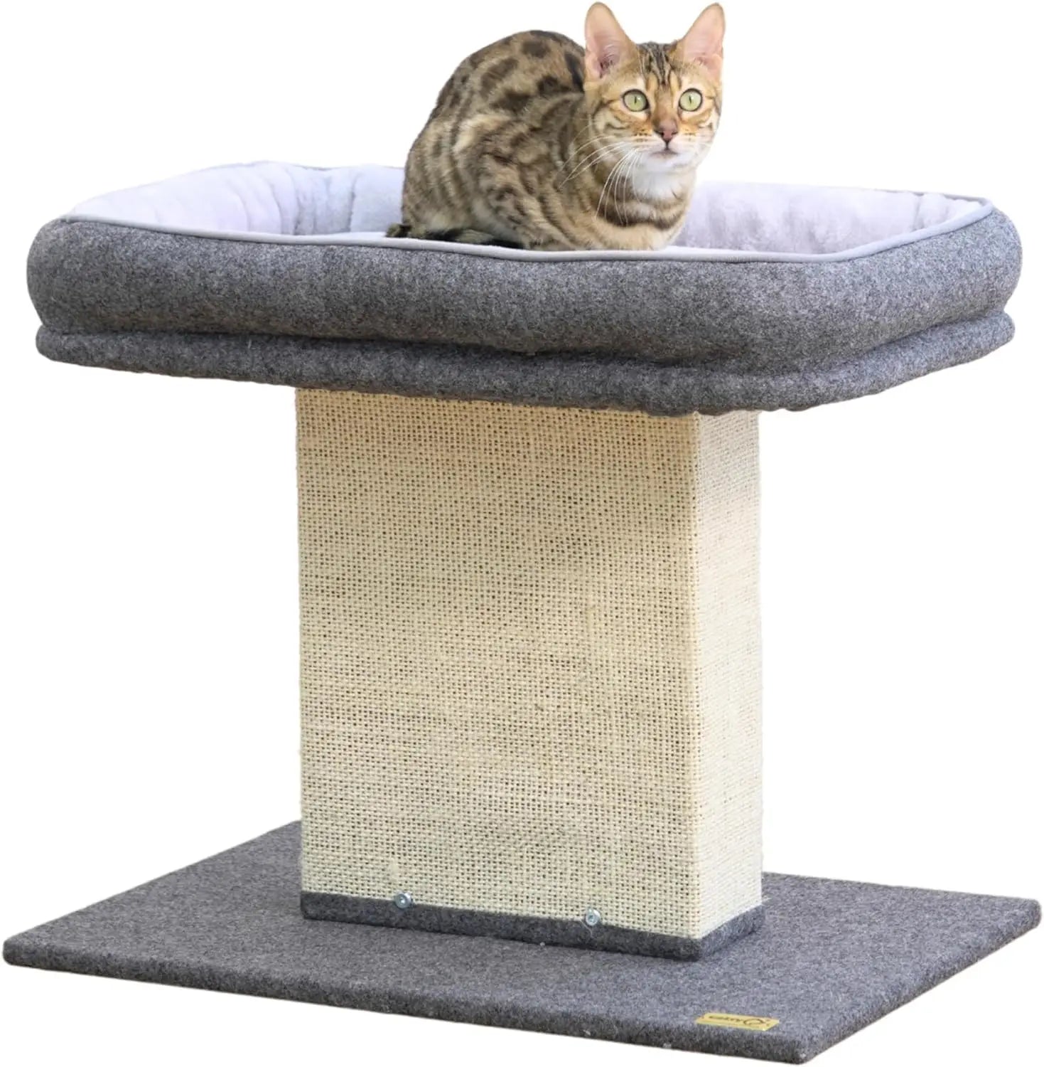 2-Level 19" Cat Tree with Large Washable Bed, Sisal Post, Quick Assembly for Small to Large Cats, Grey