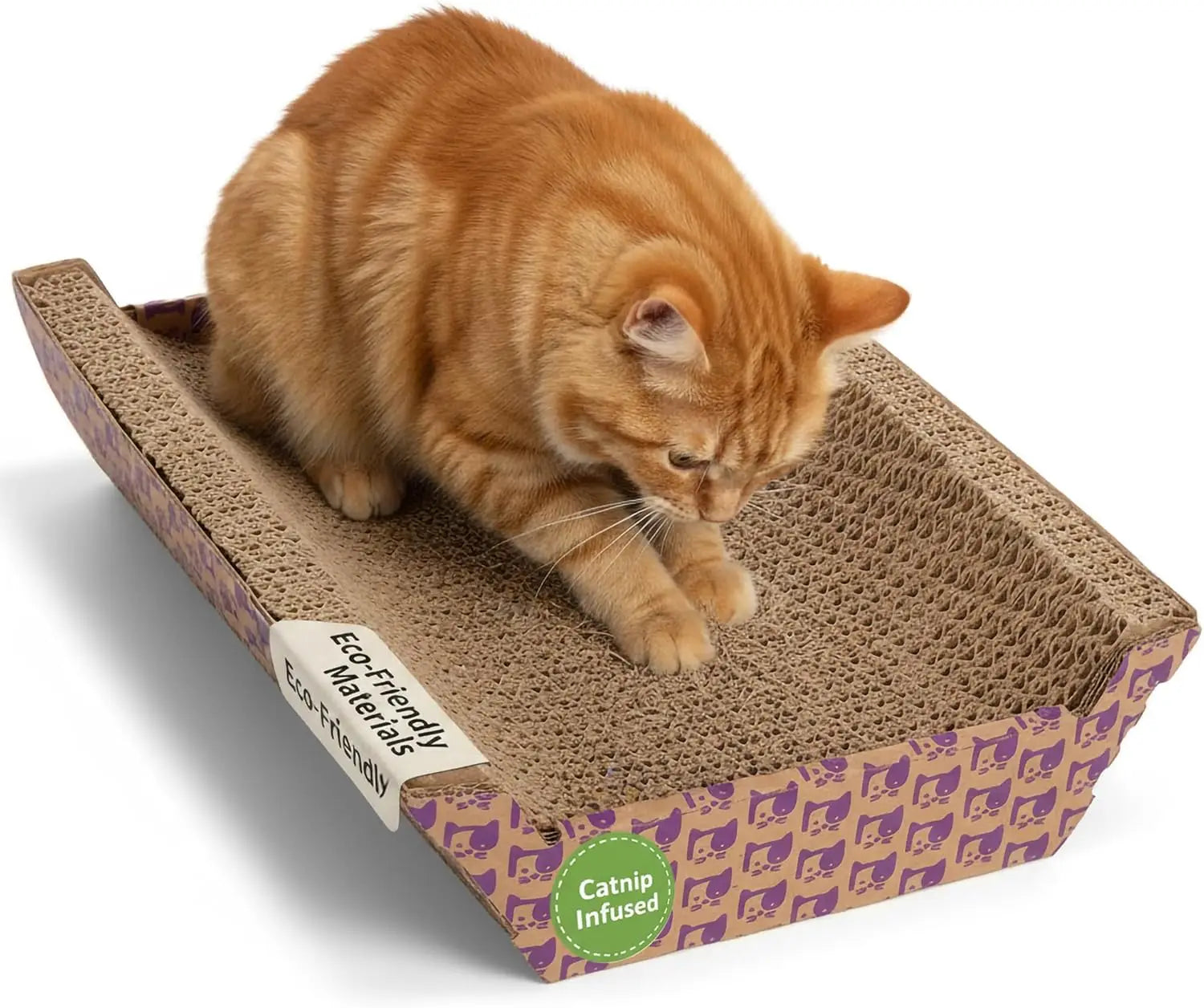 Corrugated Cat Scratcher with Catnip Infusion, Doubles as Cozy Bed for Feline Comfort and Furniture Protection