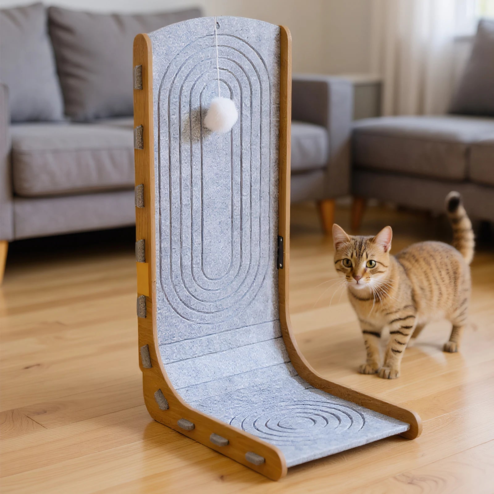 Cats Scratching Board with Ball L Shape Cat Scratcher for Couch Wall (Model 1)