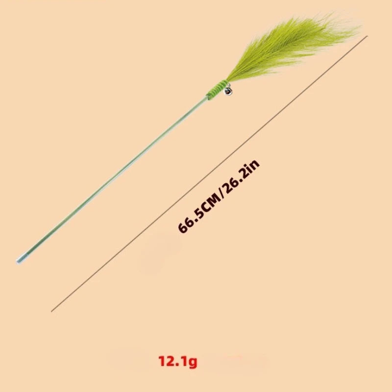 Cat Teaser Stick Toy Squeaky Bell Simulated Reeds Shape Interactive Kitten Toy Bite Resistant Teeth Cleaning Cat Toy Supplies