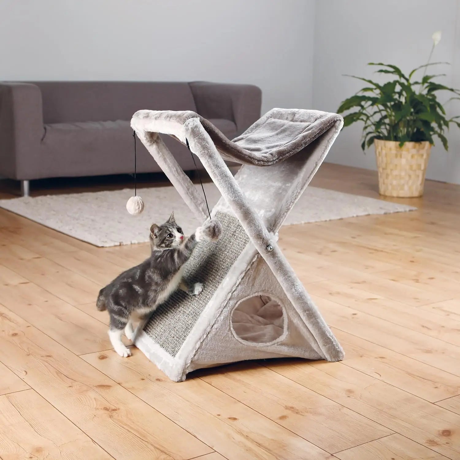 Miguel Fold and Store 25.5' Indoor Furniture for Cats - Sisal Scratcher - Cave - Interactive Hanging Toy - Hammock/Bed