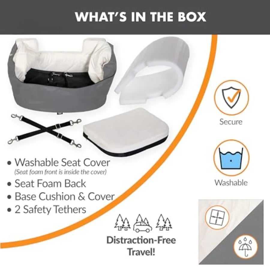 Bucket Booster Dog Car Seat with Seat Belt Secured 2 Safety Leashes Washable Covers Sturdy Pet Booster Seat for Cats Dogs - Sma