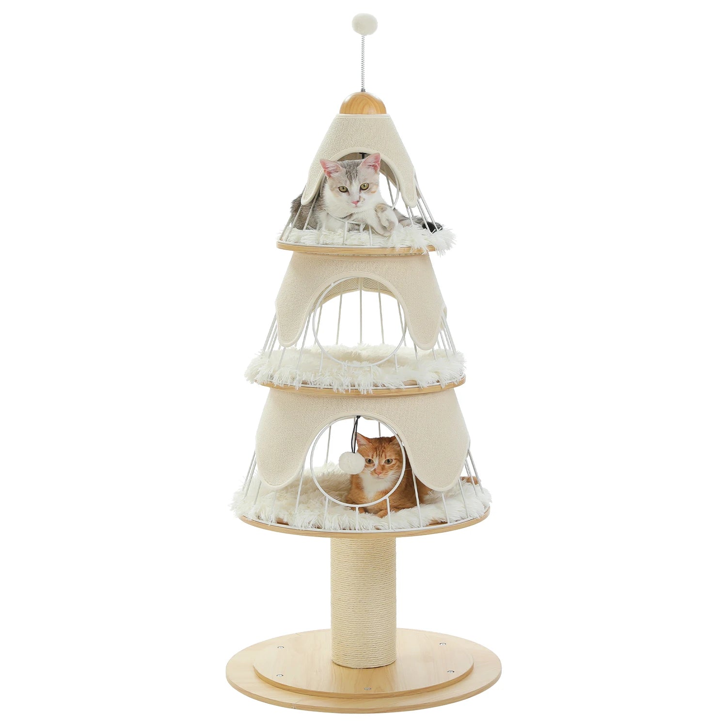 Christmas Cat Tree Modern Cat Tower with Thick Scratch Post Wood Cat Tower 3 Condos-Heavy Duty Cat Furniture Replaceable Mat
