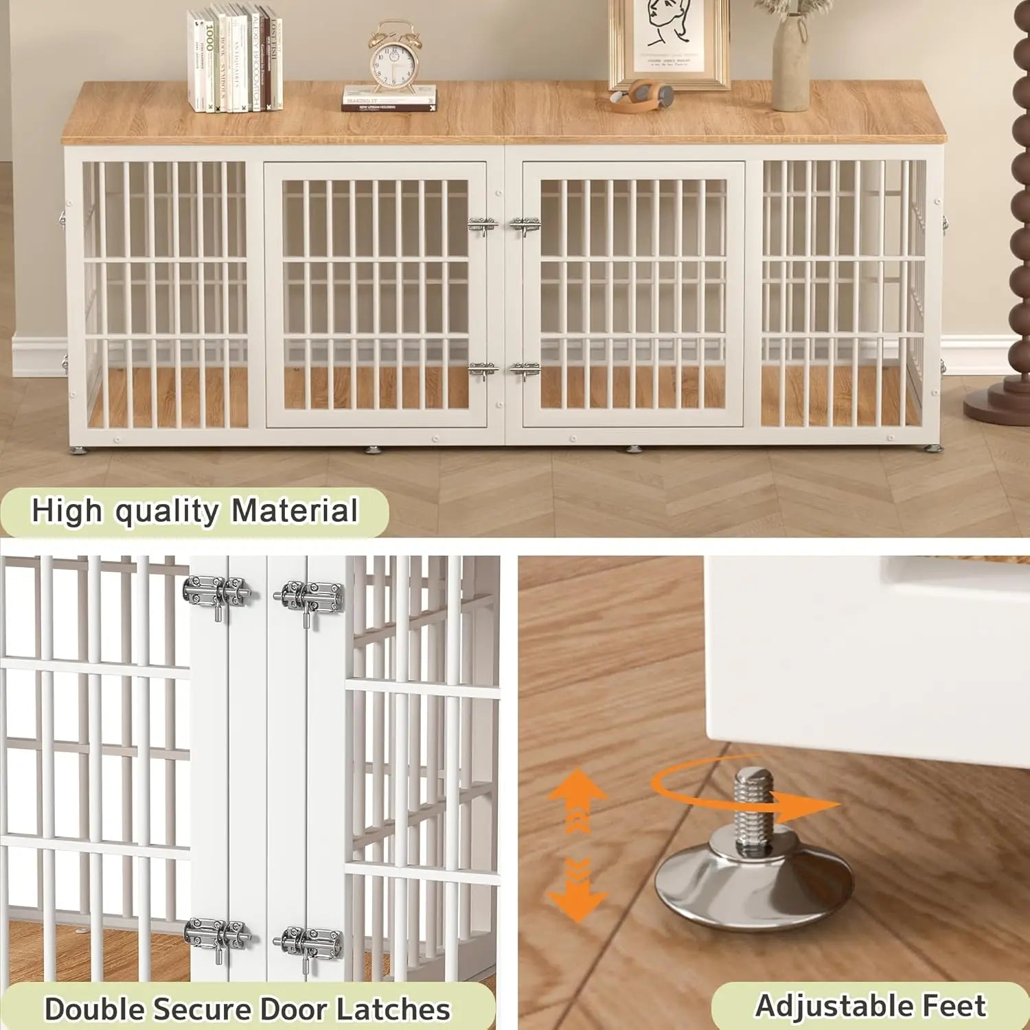 78 Inch Double Dog Crate Furniture, Heavy Duty Extra Large Cage Furniture with Divider for 2 Dogs, Decorative, Customized