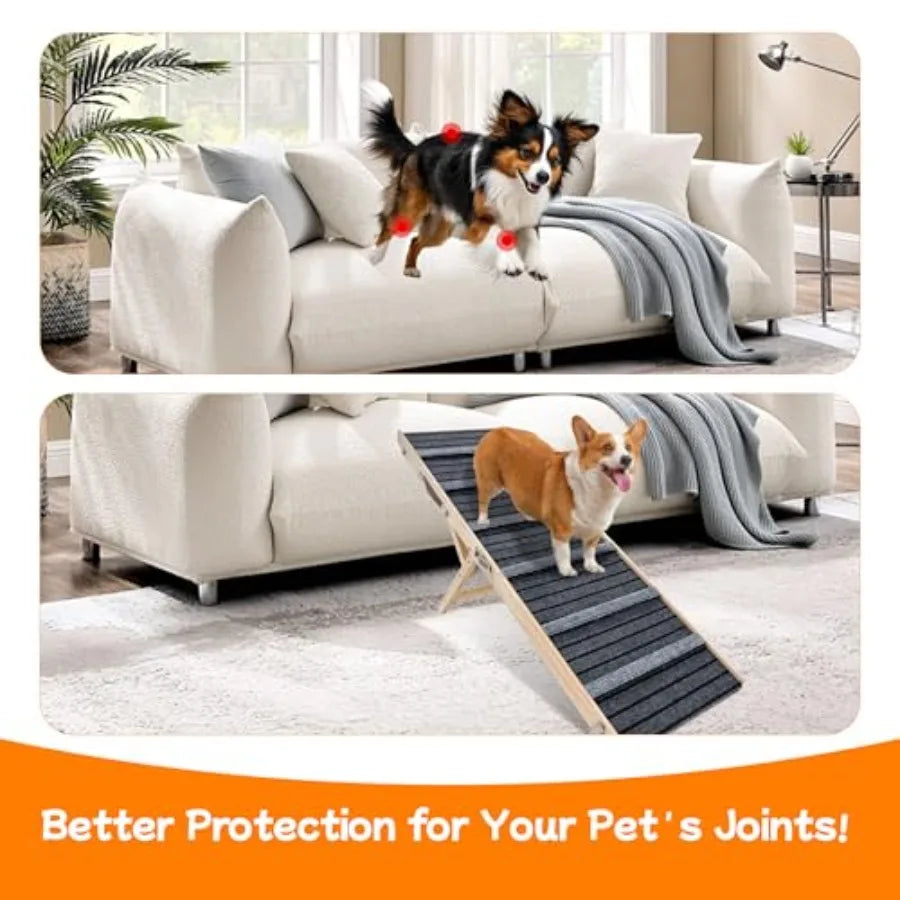 Dog Ramp for Bed-Non-Slip Extra Wide Wooden Foldable Pet Ramp for Small to Large Dogs Adjustable for Couch Car Platform Hold up