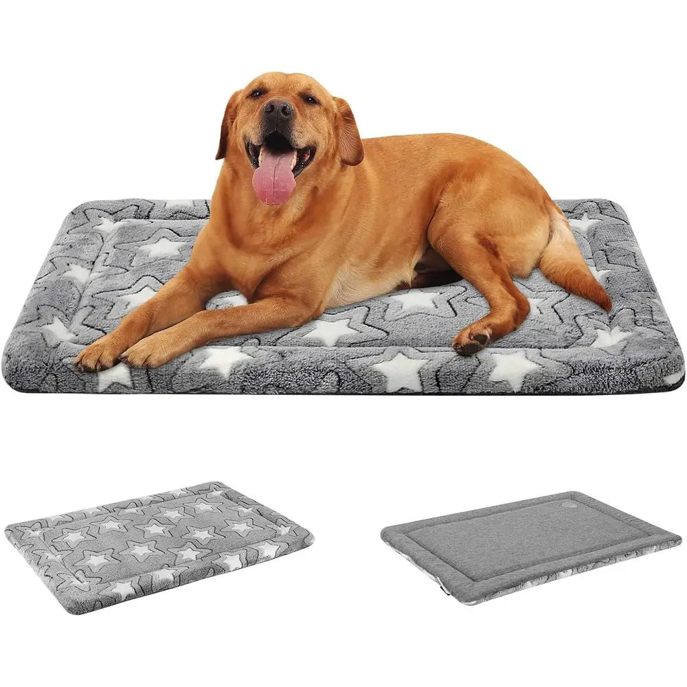 Reversible Dog Crate Mat - Washable, Cozy Star Pattern, All-Season Bed for Small to Large Dogs, 42x28, Grey