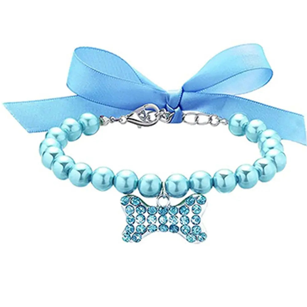 Cute Small Pet Bow Collar Cat Accessories Bone Pendant Cat Collars Pet Pearl  Kitten Tie