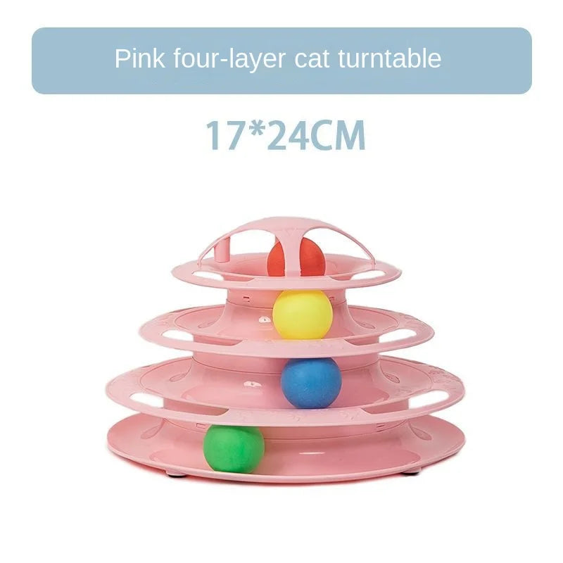 Pet Toy Four-layer Turntable Pet Intelligence Training Track Tower Funny Cat Toy Disc with Rotating Ball Tunnel Track Disc