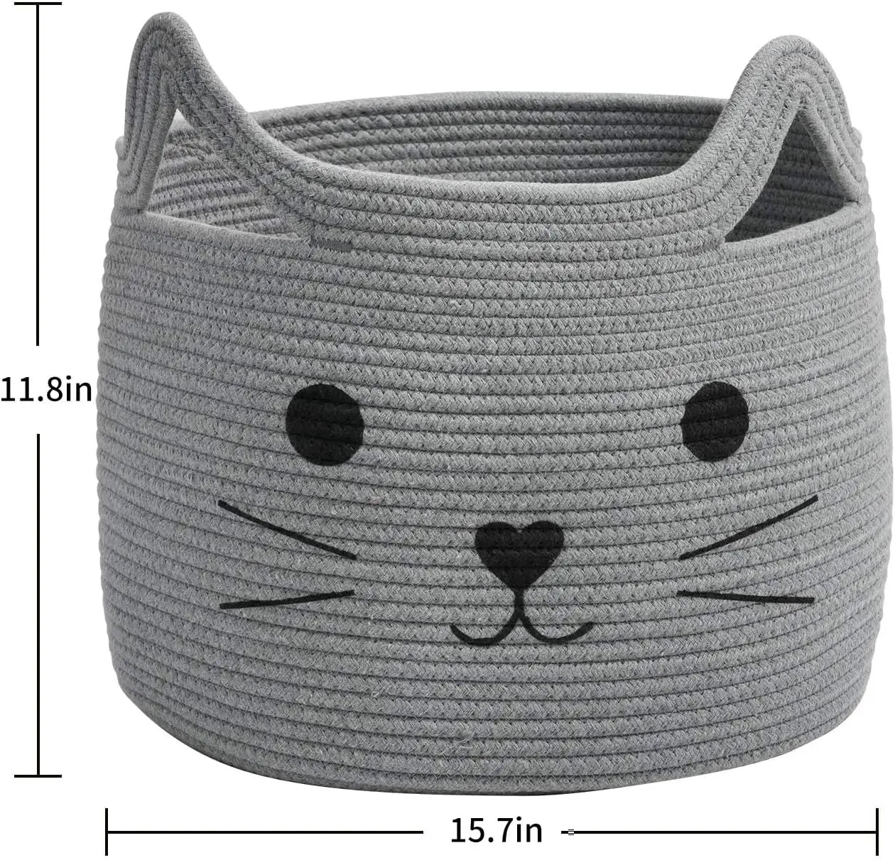 Large Woven Cotton Rope Storage Basket with Cat Ears, Organizer for Towels, Blankets, Toys, and Pet Beds in Gray