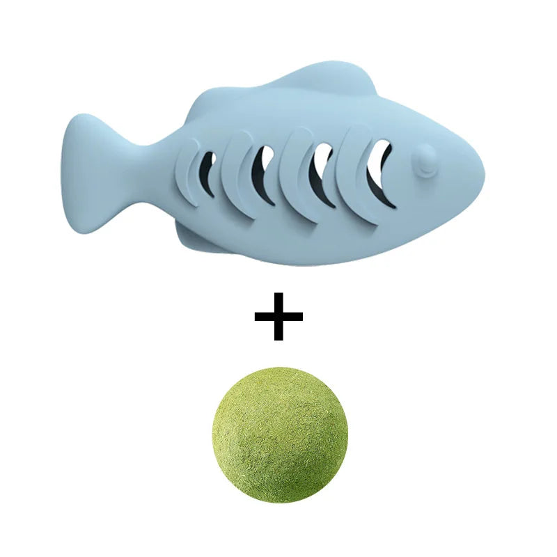 Silicone Treat Dispensing Fish Teeth Cleaning Self-Playing Boredom Relief Cats Wand Kitten Chew Resistant Molar Interactive Toy