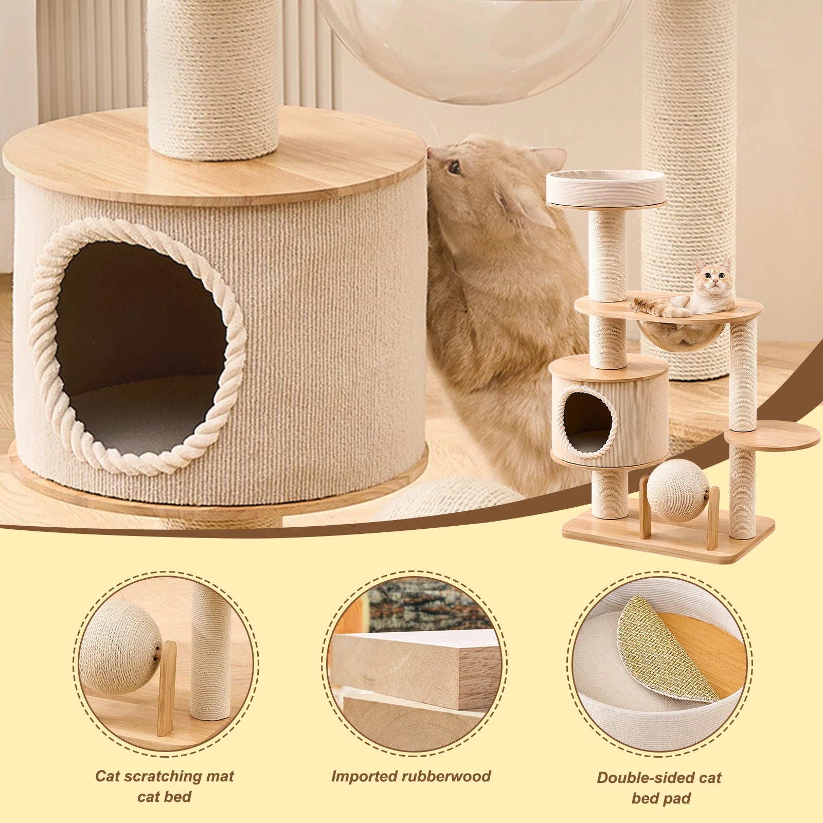 Cat Jumping Platform Multi Level Climbing Frame Wear Resist Breathable Scratching Post Integrated Nest Tree Tower Pet Supplies