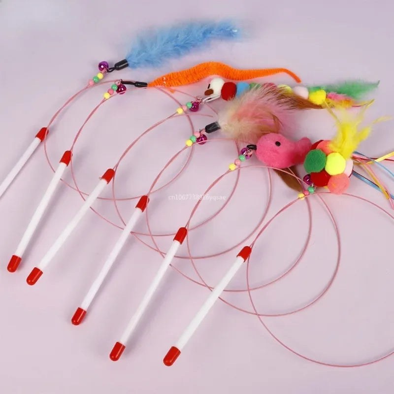 Interactive Cat Toy Funny Simulation Feather Fish with Bell Stick Toys for Kitten Playing Teaser Wand Toys Pet Products قطط
