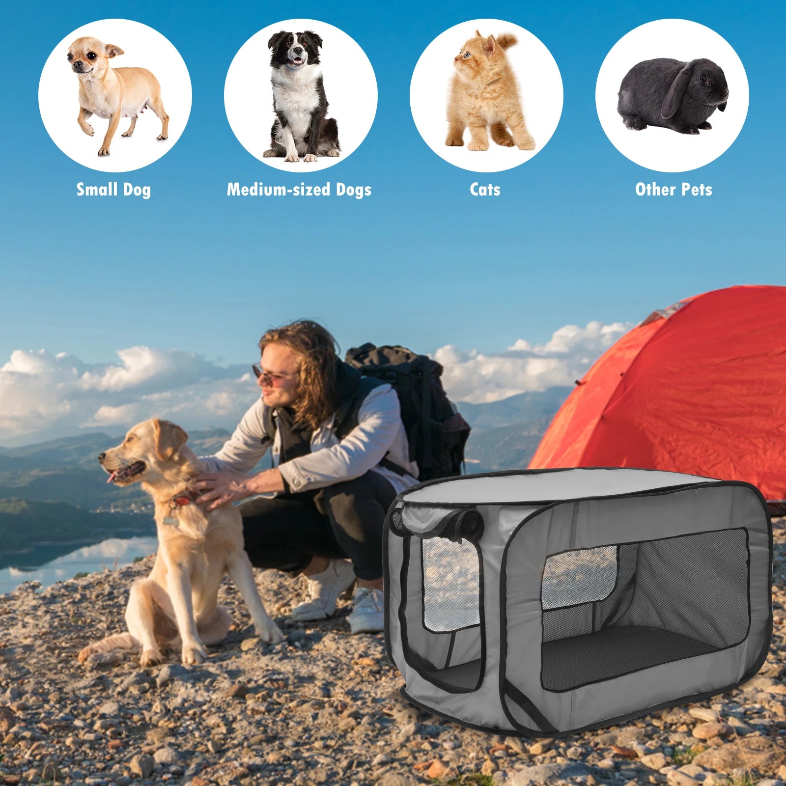 Portable Dog Kennel Foldable Pop Up Dog Travel Crate Small Dog Tent Crates Cage Car Seat Kennel for Indoor Outdoor Pet New