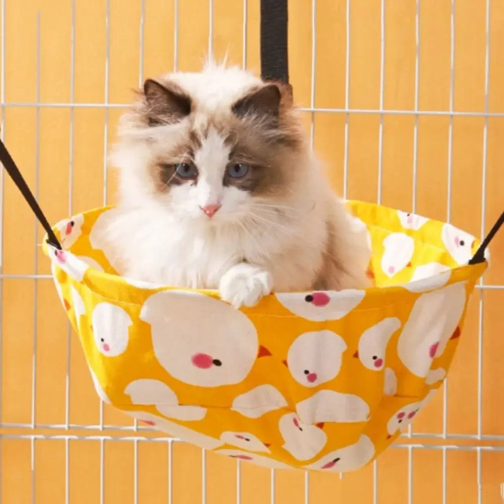 Chew-Proof Fabric All-Season Cat Hammock Adjustable Straps Winter Velvet Cage-Mounted Hanging Bed Wear-Resistant Material
