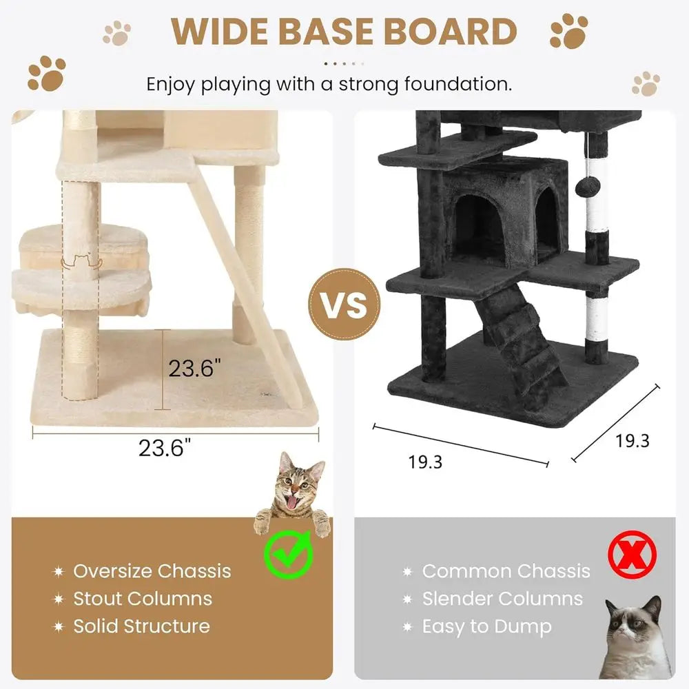 SHA CERLIN 65in Larger Cat Tree Tower Condo for Indoor Kitties/Multi-Level Furniture Activity Center with Wide Base/Cozy Plush C