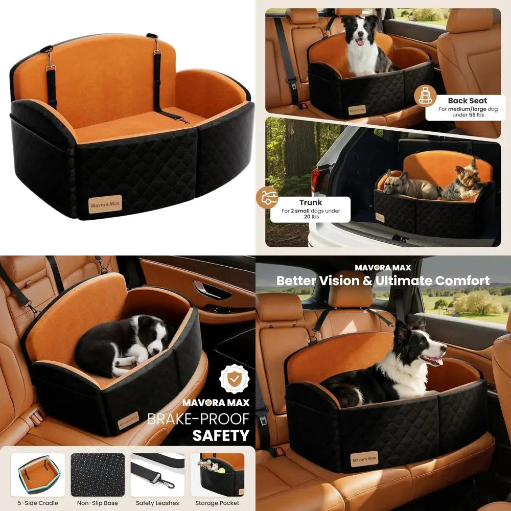 Premium Memory Foam Pet Car Seat for Medium/Large Dogs, Supports up to 55 lbs, with Removable Washable Cover and 2 Safety Leashe
