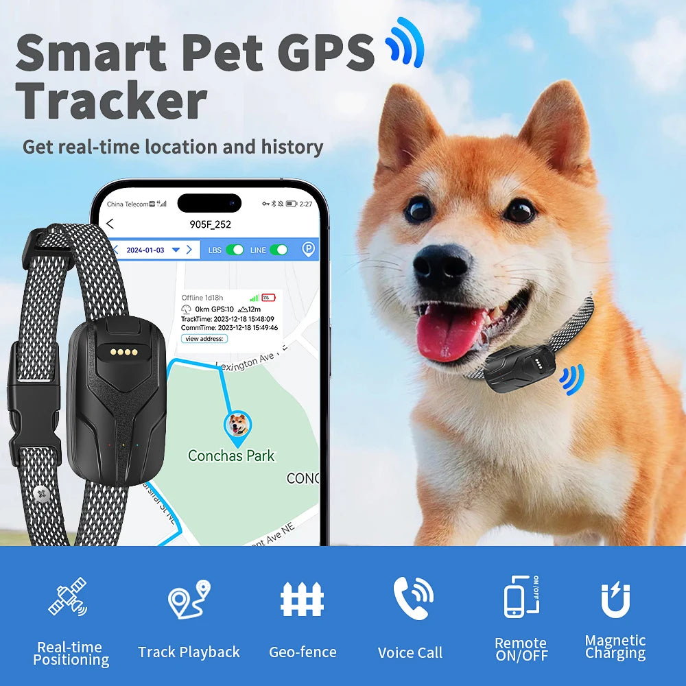 4G Sim Tracking Smart Geo Fencing Pet Collar GPS Tracker for Dog Cat