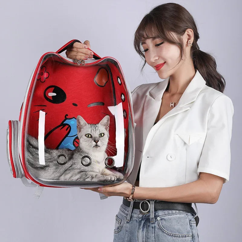 Portable Breathable Pet Carrier Backpack for Cat and Dog with Transparent Space for Outdoor Travel