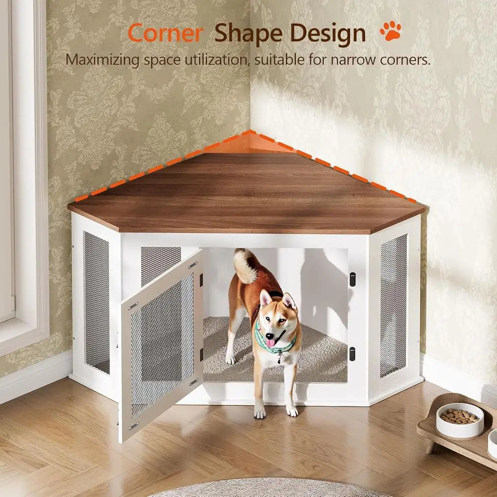 Wooden Dog Kennel End Table, Decorative Indoor Crate Furniture, Stylish Dog House for Small to Medium Dogs, Dog Cage TV Stand, W