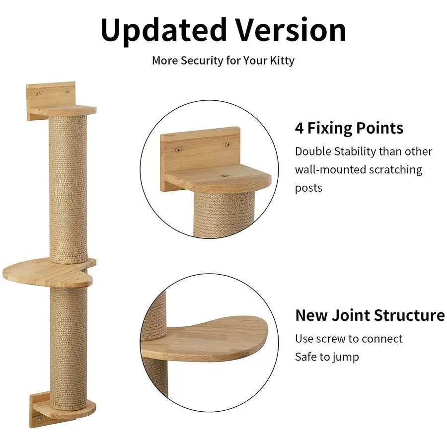 Cat Activity Tree with Scratching Posts, Wall Mounted Jute Scratcher Pine Hammock