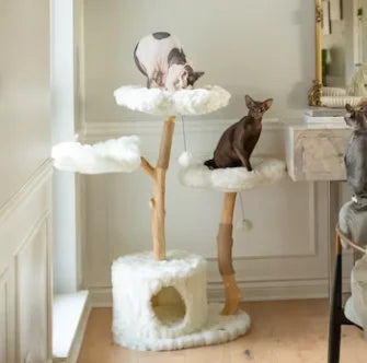 Cat Tree House Design Wood Tower Condo Climbing Cat Furniture With Flower Bed Sleeping Mat Solid Trunk Sisal Post For Indoor Cat