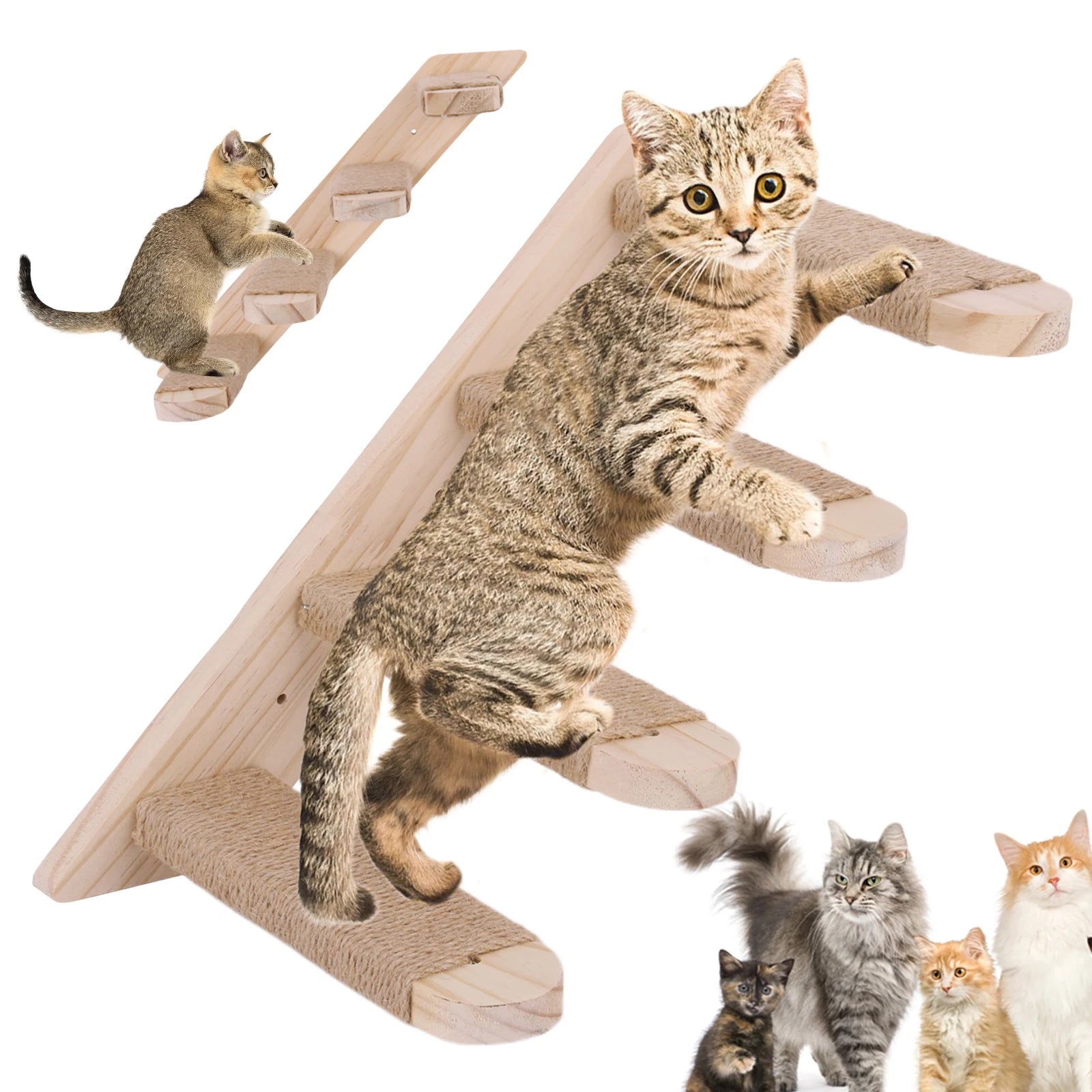 Cat Climbing Shelf Wall Mounted Cat Climbing Ladder Four Step Cat Climbing Frame Cat Tree Supplies