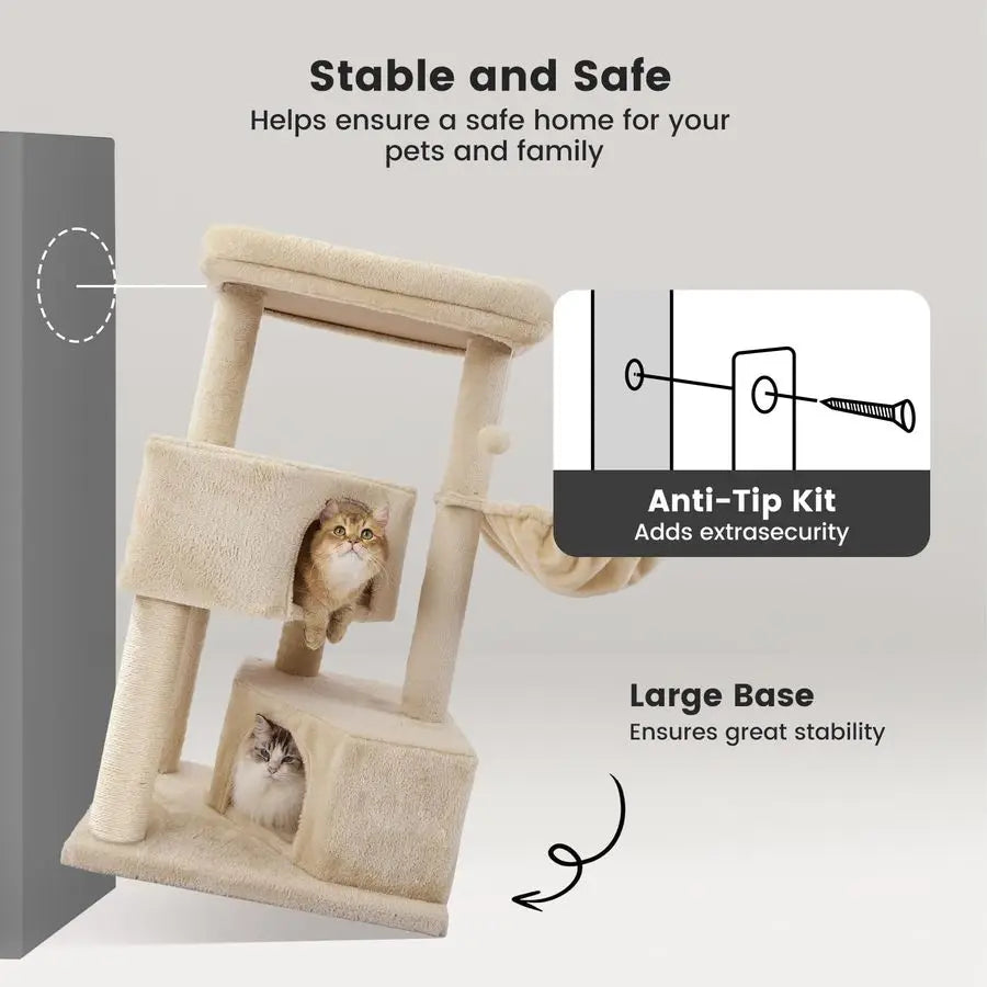 Pet 41 Tall Cat Tree for MediumLarge Cats, Heavy Duty Cat Tower with 2.8in Posts amp Washable Top Perches, SpaceSaving Cat Furni