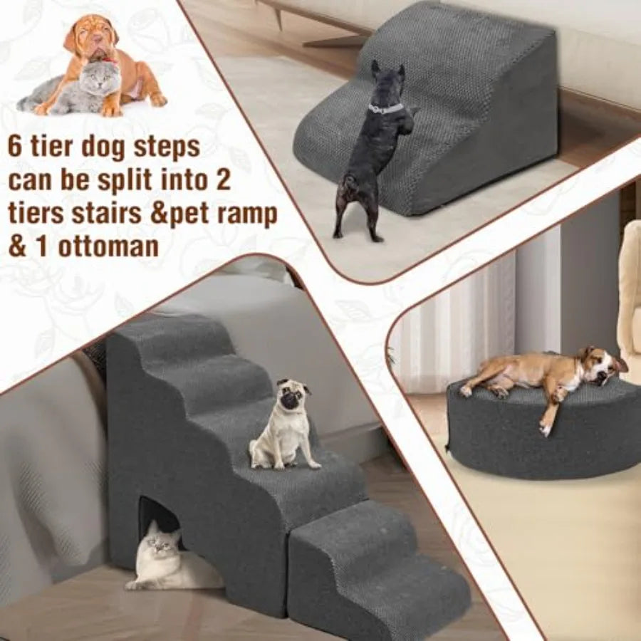 Stable Dog Stairs Steps Ramps for High Beds 30 Inches High Tall 6 Step Pet Stairs Steps for High Beds 30 Inch Large Dogs Non-Sl