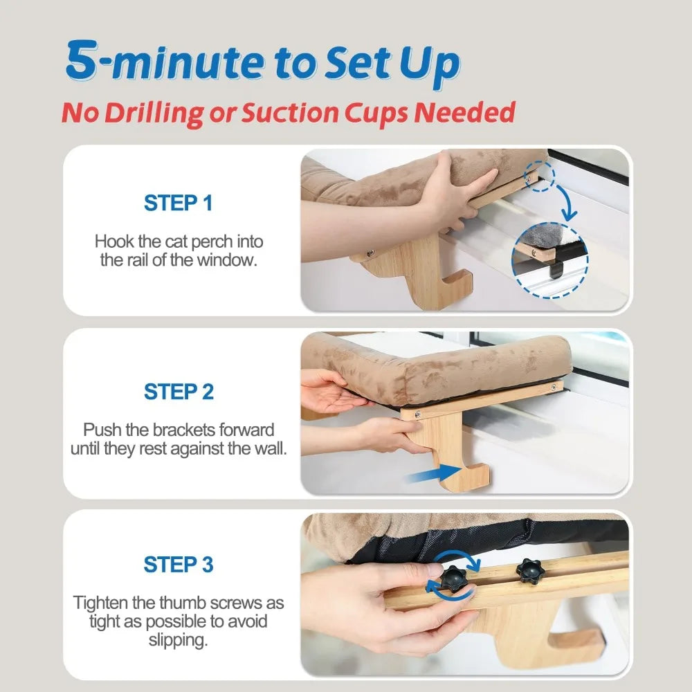 Cat Perch Window Sill Hammock Bed with Bolster Orthopedic Pet Cushion Large Size