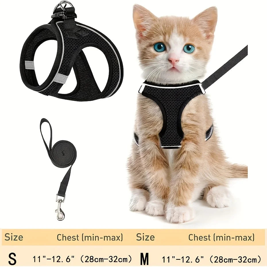 Anti-Escape Cat Harness Set: Reflective Soft Mesh Outdoor Safety Leash, Protect Your Kitten
