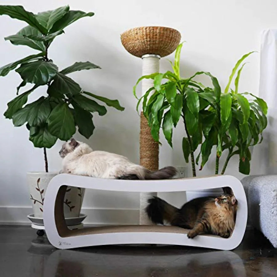 Jumbo Cat Scratcher Lounge White 39 x 11 x 14 inch 4 Cardboard Scratching Surfaces 2 Levels Scratch Play Perch and Hide 100 Rec