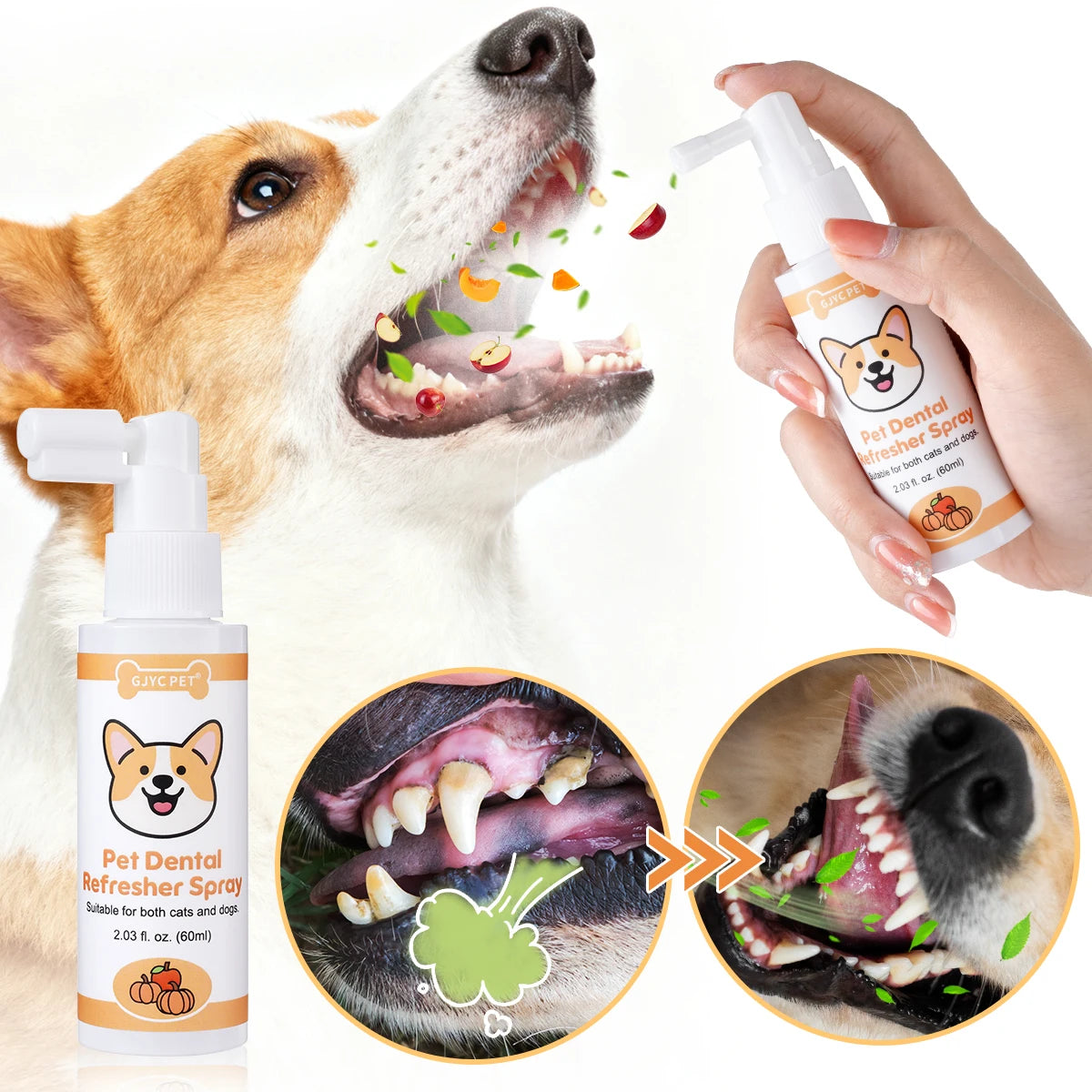 GJYC PET Apple Pumpkin Pet Oral Fresh Spray Cleanses Teeth Freshens Breath Removes Odors For Dogs Cats