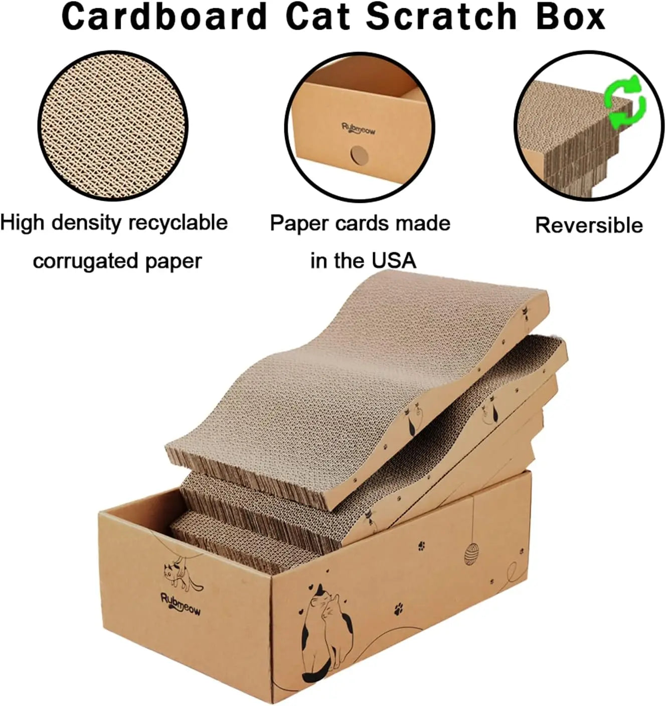 5-Piece Reversible Cat Scratcher Box with Catnip for Indoor Cats, Durable Cardboard Scratch Pad