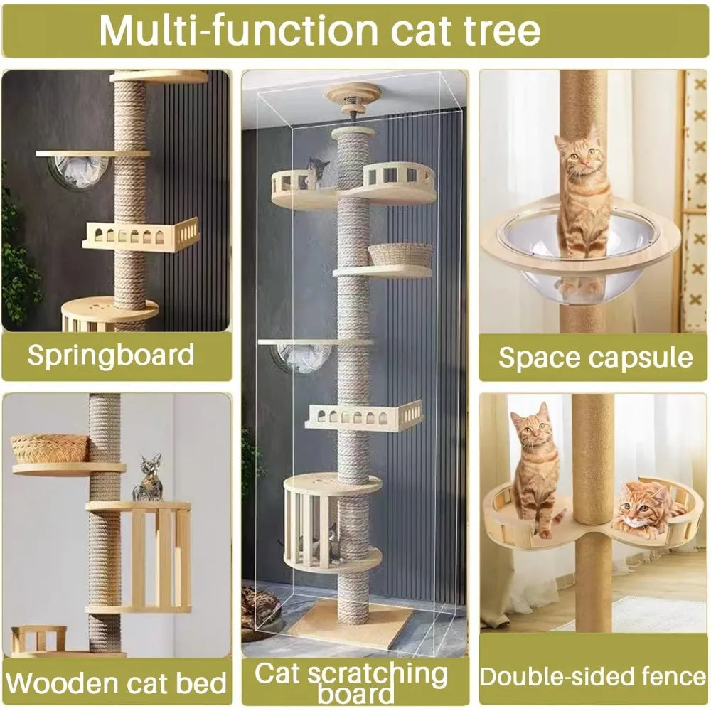 "vertical cat tower with adjustable height and 4.33 in wide scratching posts"