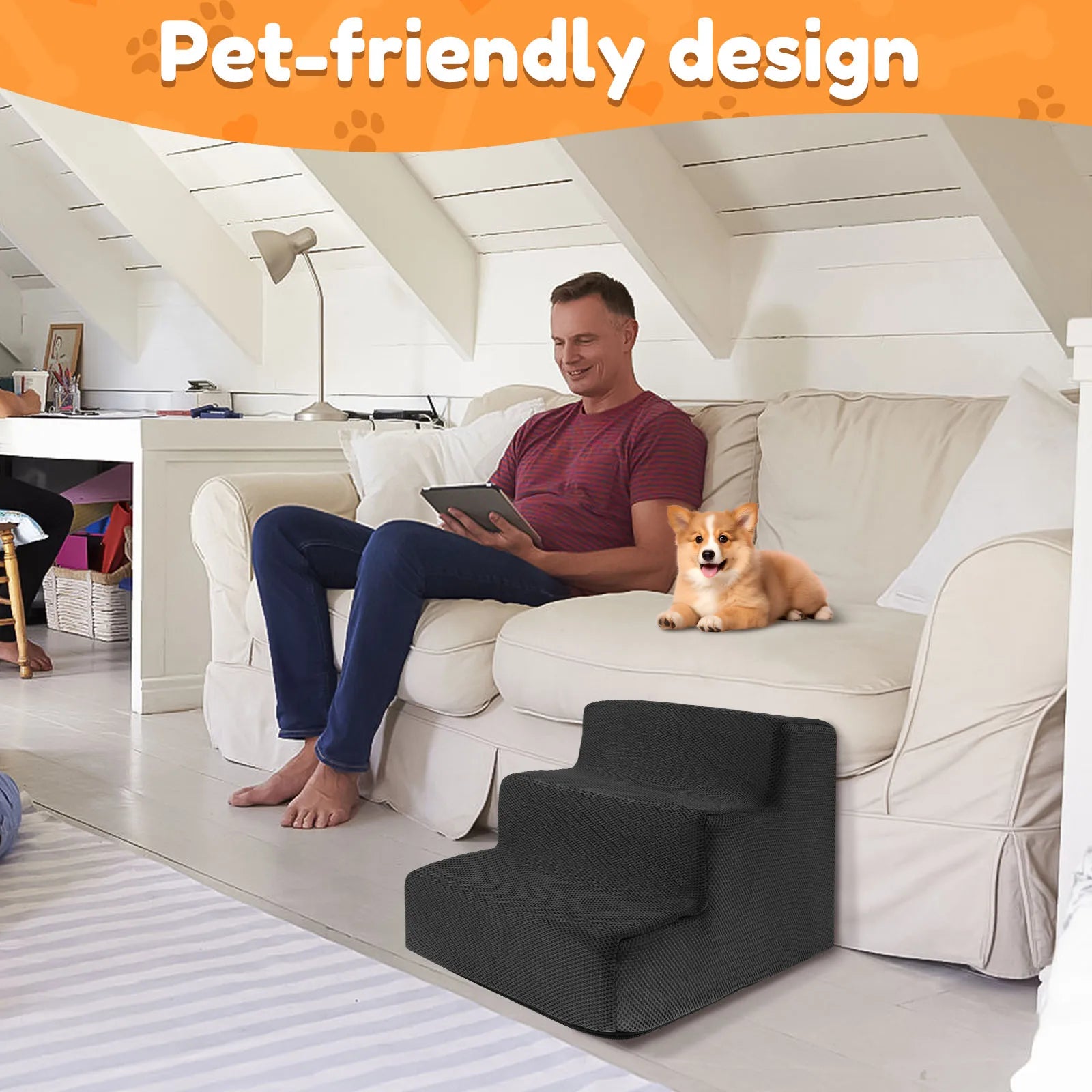 Dog Stairs Pet 3 Steps Stairs for Small Dog Cat Washable Pet Stairs with Removable Cover Pet Ramp Ladder for Sofa Pet Supplies