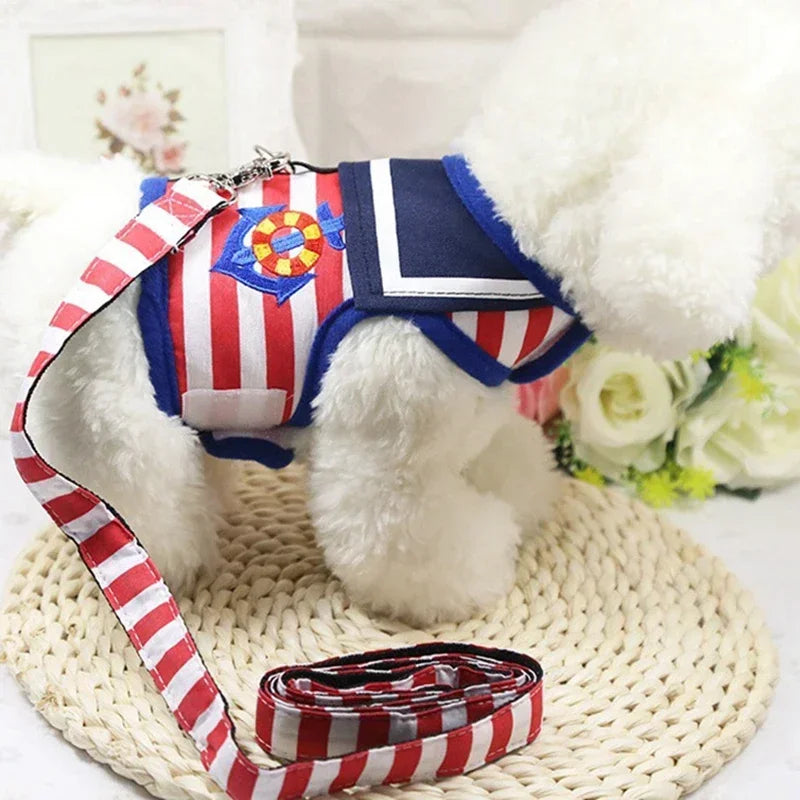 Adjustable Chest Strap for Small Medium Dogs Cats, Creative Navy Suit Style, Secure Traction Rope, Dog Collar Harness Leash