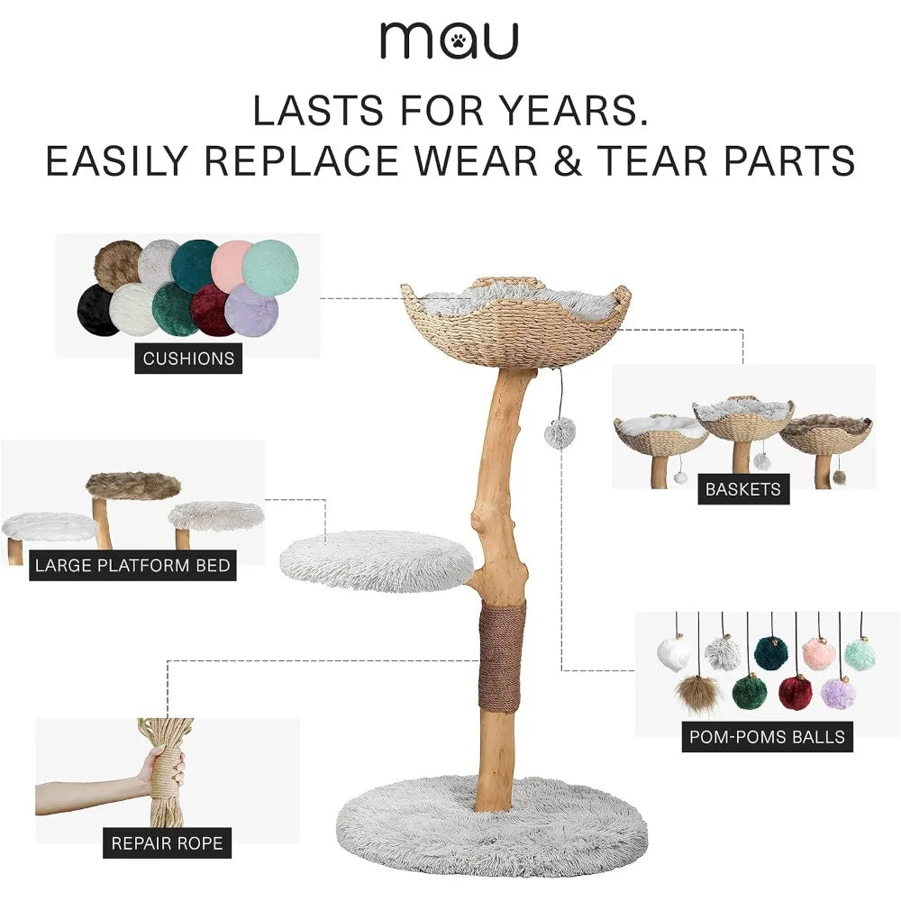 contemporary wooden cat tower with single branch perch for climbing and play, ideal furniture for cats and cat enthusiast gifts