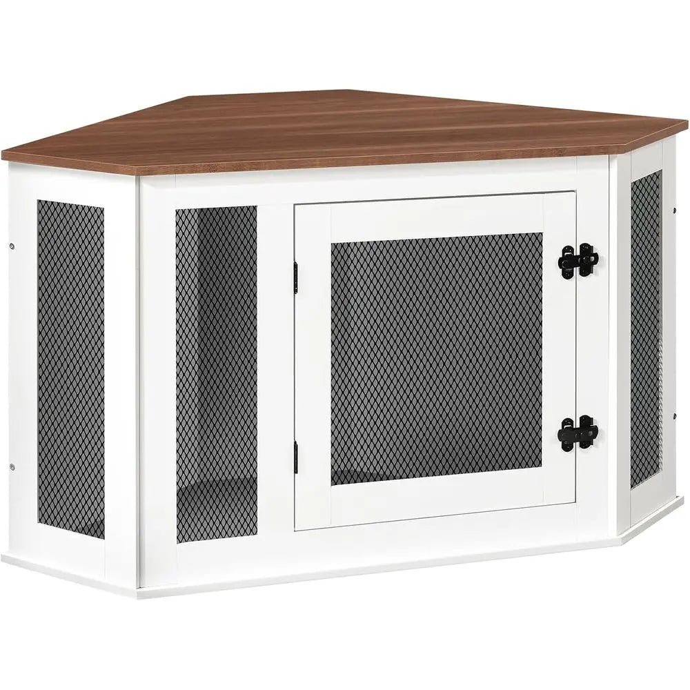 Wooden Dog Kennel End Table, Decorative Indoor Crate Furniture, Stylish Dog House for Small to Medium Dogs, Dog Cage TV Stand, W