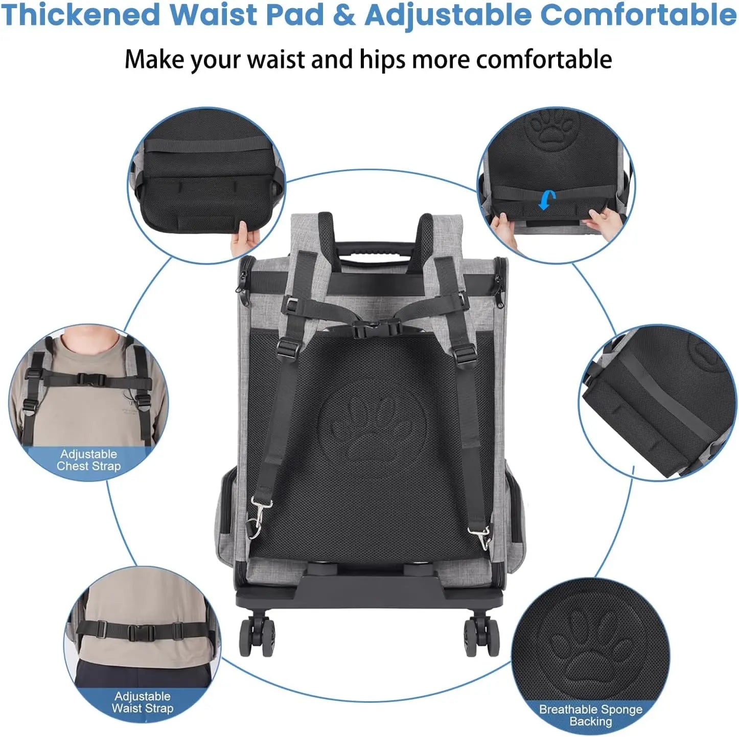 Extra Large Pet Carrier Backpack with Wheels for Cats Dogs Puppies Rabbits Under 30 Lbs, Ideal for Travel Hiking Outdoor Use