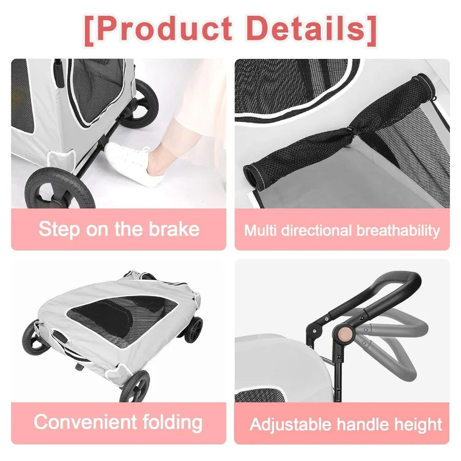 Foldable Dog Stroller for Medium and Large Dogs with 4 Wheels Adjustable Handle Breathable Travel Carrier Up to 120 lbs Light G