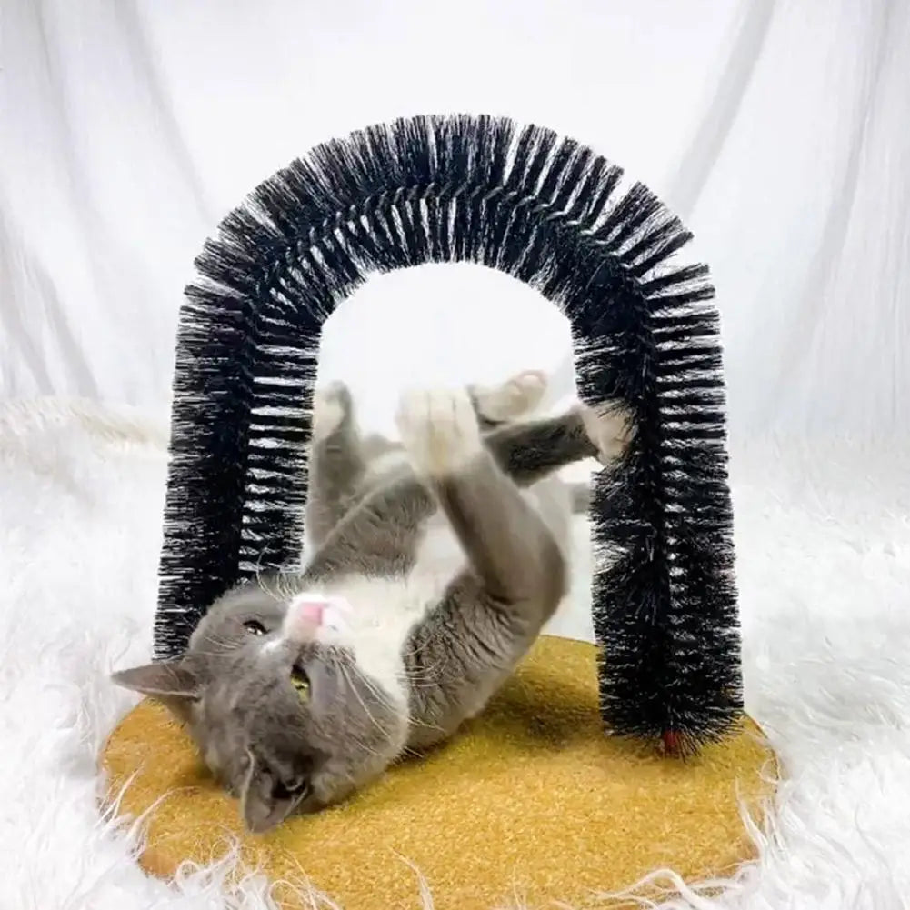 Cat Arch Self Groomer Massager Cat Rubbing Post Interactive Kitten Toys with Sturdy Scratcher Pad for Indoor Kitten & Small Dog