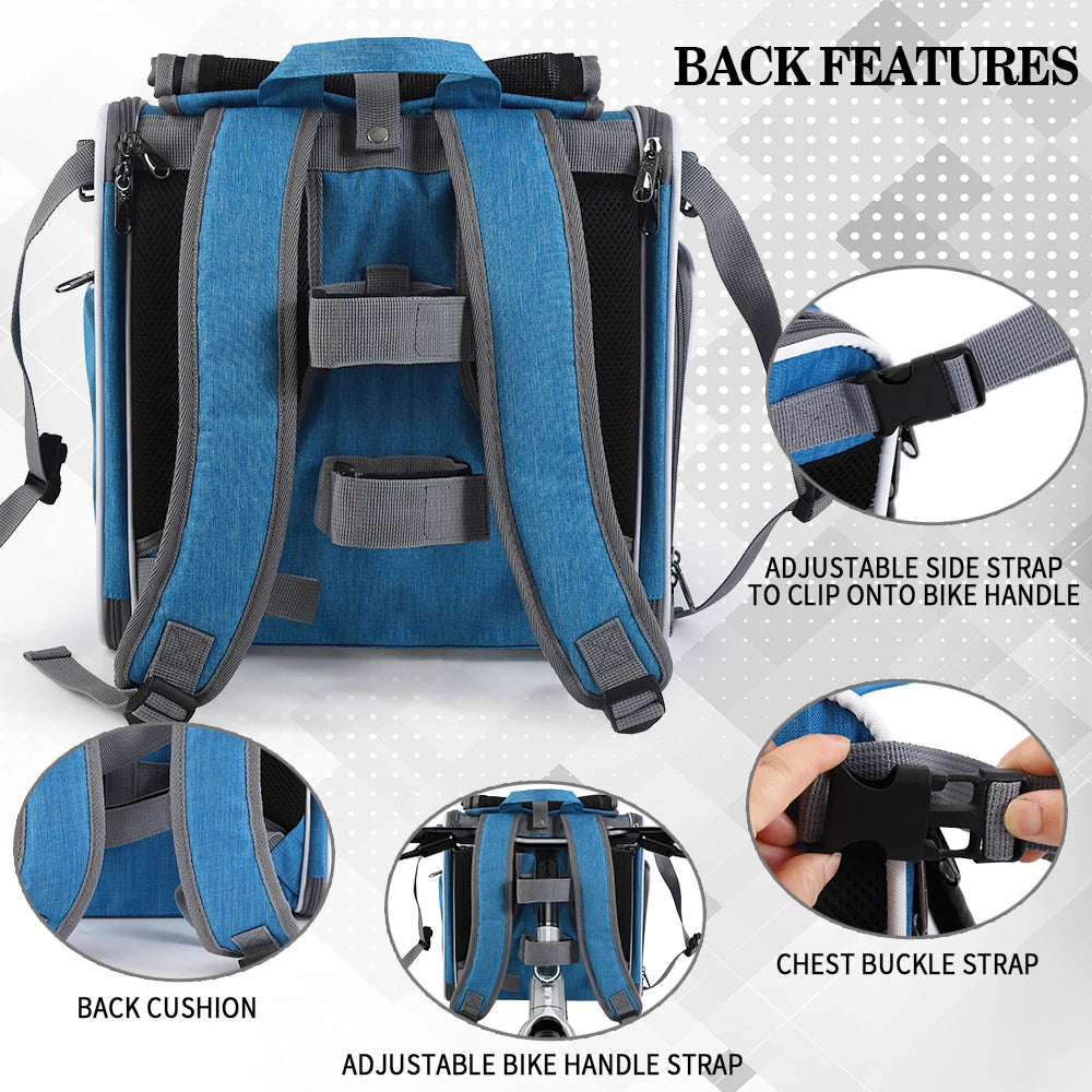 Adjustable Breathable Bicycle Basket Bag Portable Dog Bike Basket Expandable Soft-Sided Pet Car for Dogs And Cats