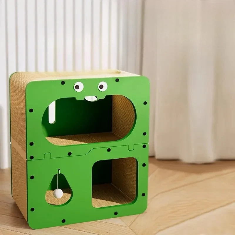 # l 2 in 1 Cat House with Scratcher Wooden Condo Bed Indoor Sturdy Large Luxury Shelter for Indoor (GREEN)