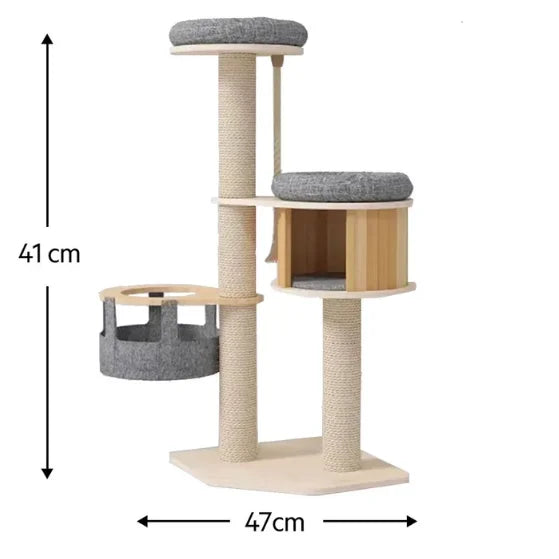 Cat Tree House Design Wood Tower Condo Climbing Cat Furniture With Flower Bed Sleeping Mat Solid Trunk Sisal Post For Indoor Cat