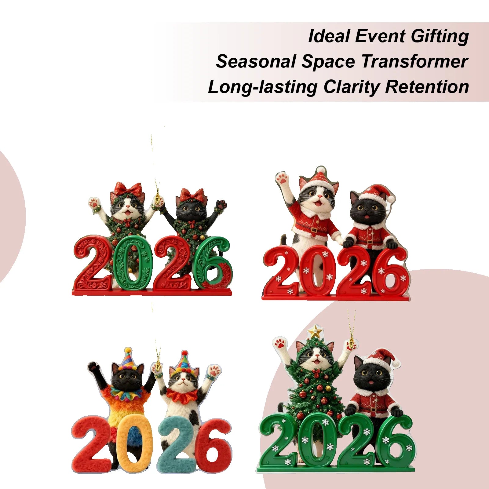 2D Flat Christmas Cat Decoration Pendant Christmas Tree Decorations 2D Cute Cat Pendants Decorative Small Kitten Tree Ornament