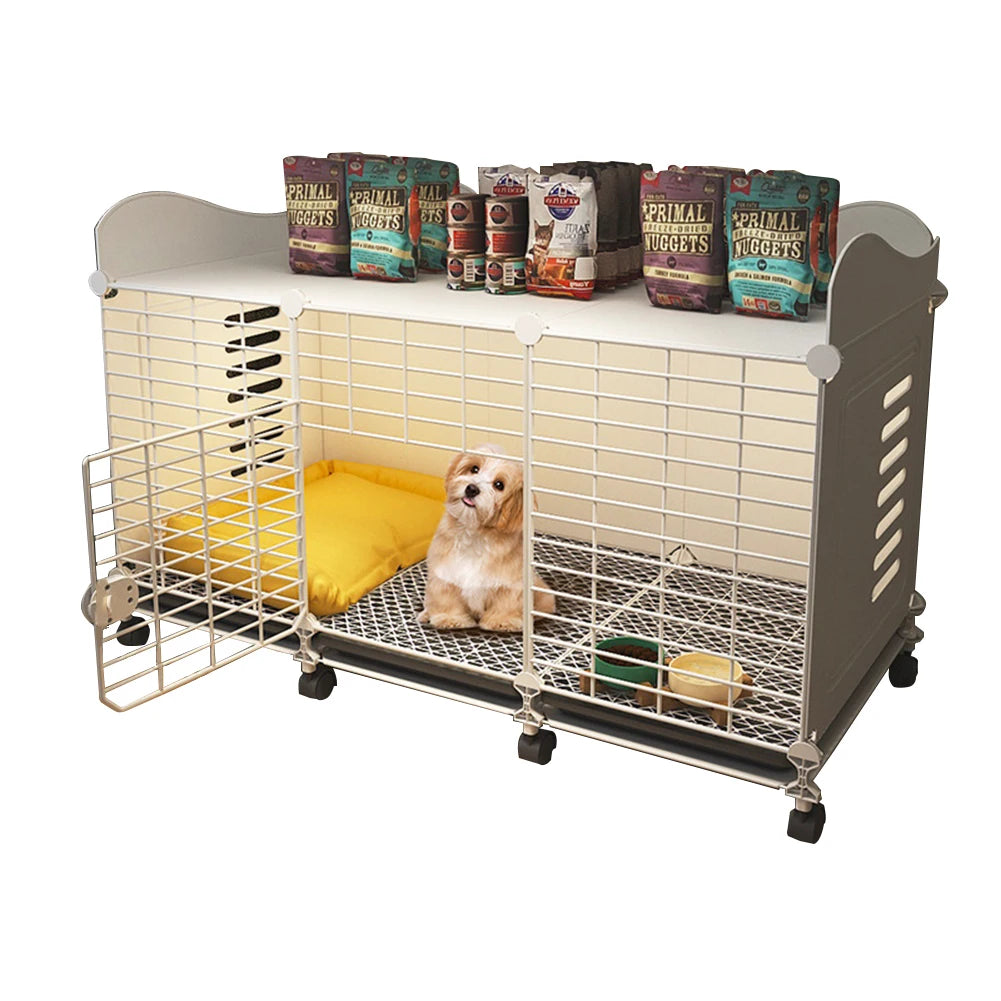 Dog Crate End Table with Wheels & Tray Indoor Dog House Wired Cage Crate Dog Kennels Wire Dogs Kennel for Large/Medium Dog