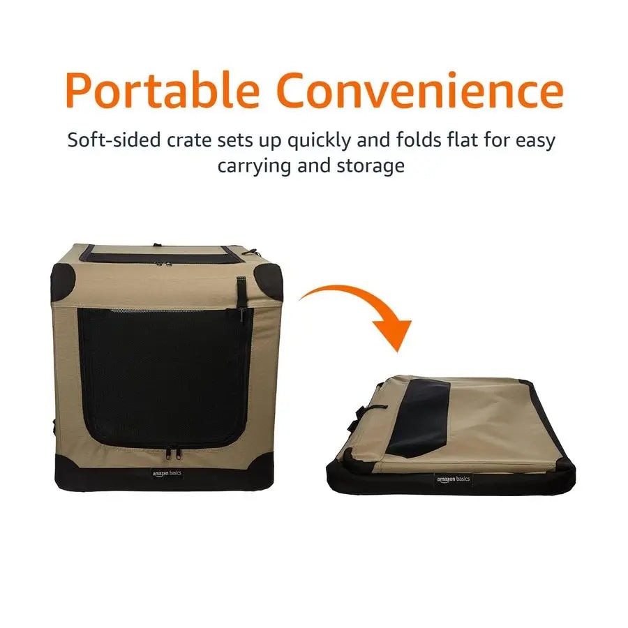 Folding Soft Crate for Cat, Dog, Rabbit, Portable and Collapsible, 36 Inch, Tan, L 36 x 24 x 24