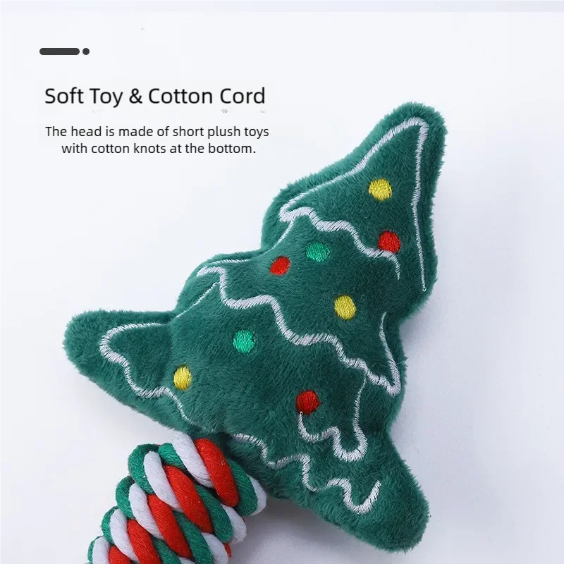 Christmas Plush Dog Toy With Chew Rope Interactive Pet Chew Toys For Dogs And Cats Teeth Cleaning Holiday Themed Pet Supplies